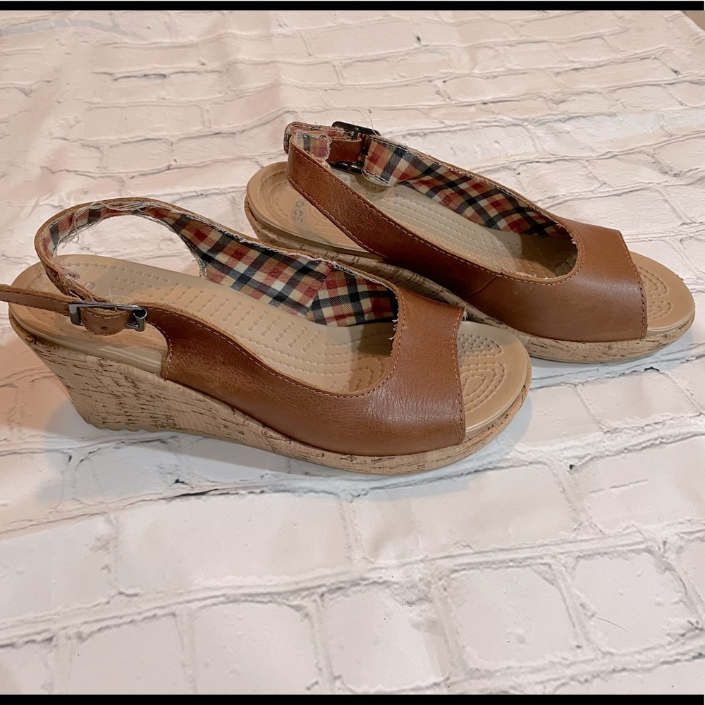 Crocs Leather Wedge Heel size 8
